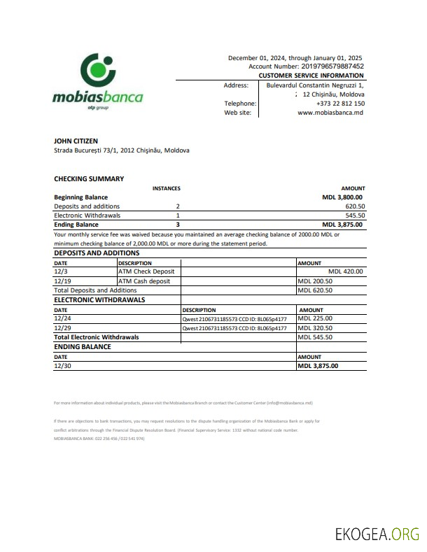 Déclaration de Moldavie Mobiasbanca Exemple Word et PDF